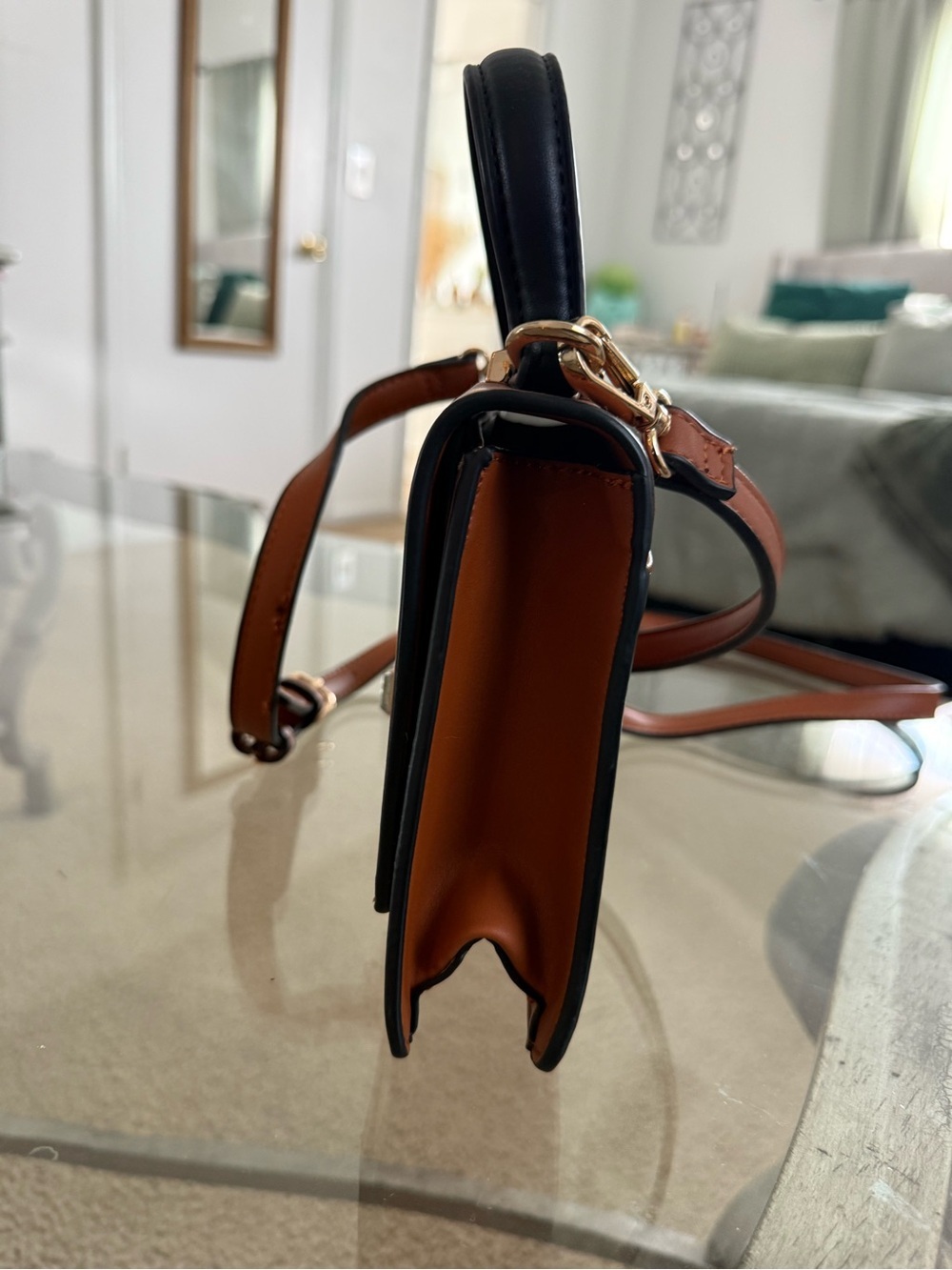 Beige & Cognac Structured Mini Bag - Picture 5 of 7